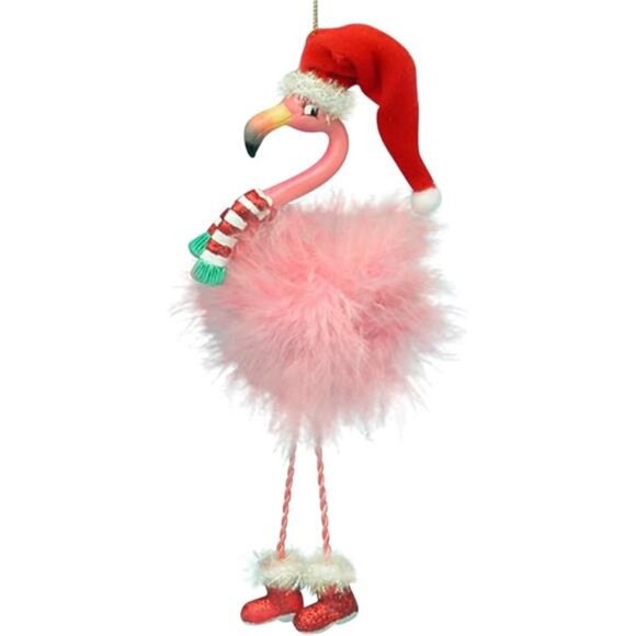 Pink Flamingo in Santa Hat and Feathers Christmas Holiday Ornament - Picture 2 of 2